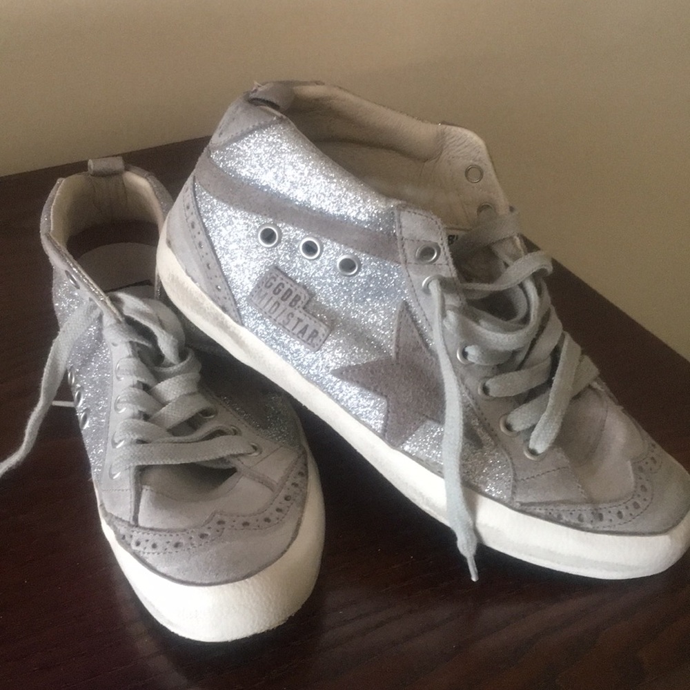 Golden Goose Gray Silver Glitter Mid-Top Sneakers mid star 36